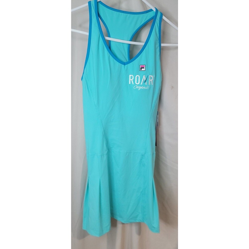 NWT FILA ROAR Organic Tennis Dress XS Aqua Blue Pleated Racerback UPF 50+